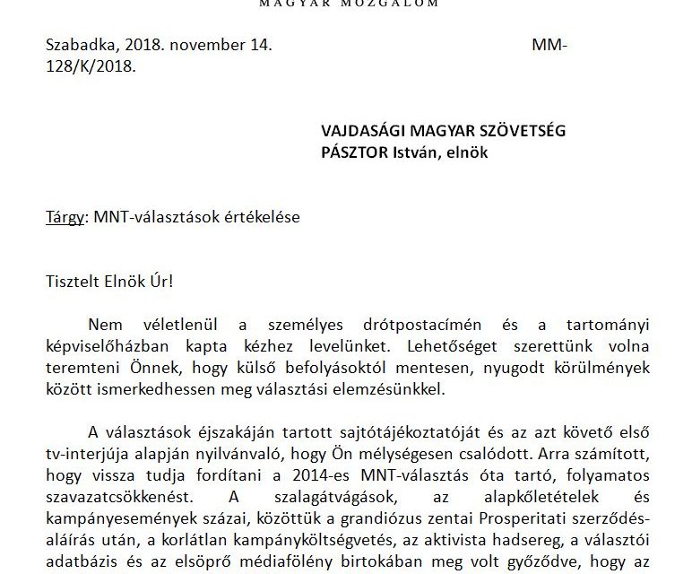 A Magyar Mozgalom Elnökségének levele Pásztor Istvánhoz